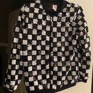Sequin Checkered zip up Jacket
